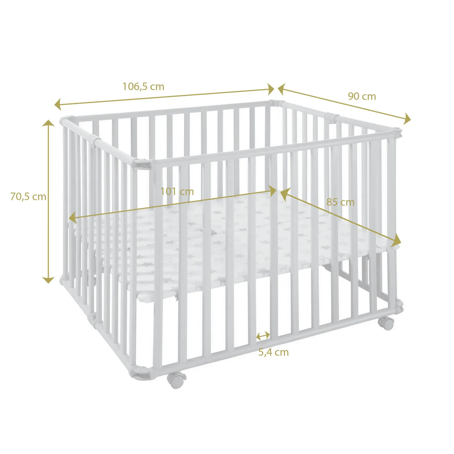 Playpen Ameli, 101 x 85 cm, foldable and with wheels